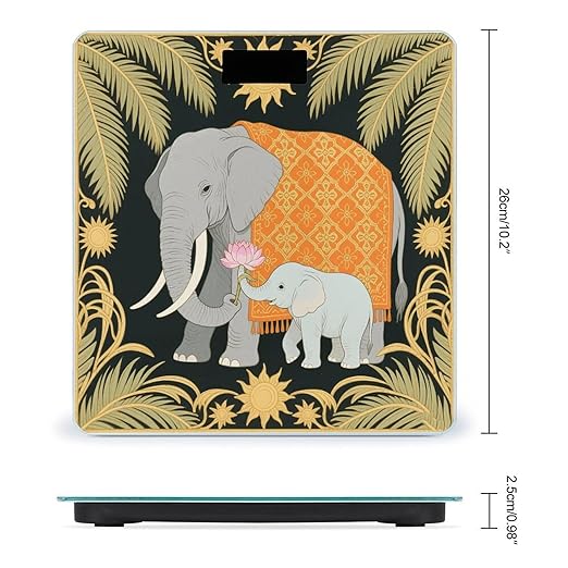 Elephant and Young Elephant Scale for Body Weight Sturdy Tempered Glass Weighing Scales with LCD Display Accurate Digital Bathroom Scale Convenient Body Fat Smart Scales Easy Read