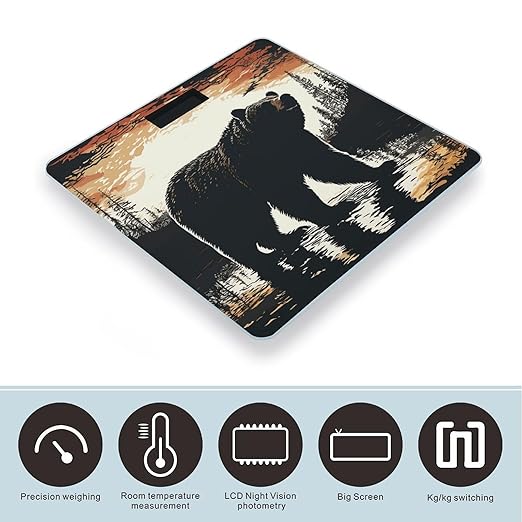 Bear Silhouette Scale for Body Weight Precision Bathroom Weighing Scales with Back Lit LCD Display Sturdy Tempered Glass Body Weight Scales Digital Bathroom Scale 400lb
