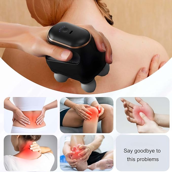 2025 New 4-Head Deep Tissue Electric Percussion Massager for Muscle Relaxation - 5 Adjustable Levels Rechargeable Vibration Massage Device for Neck Back Shoulder Leg (Black)
