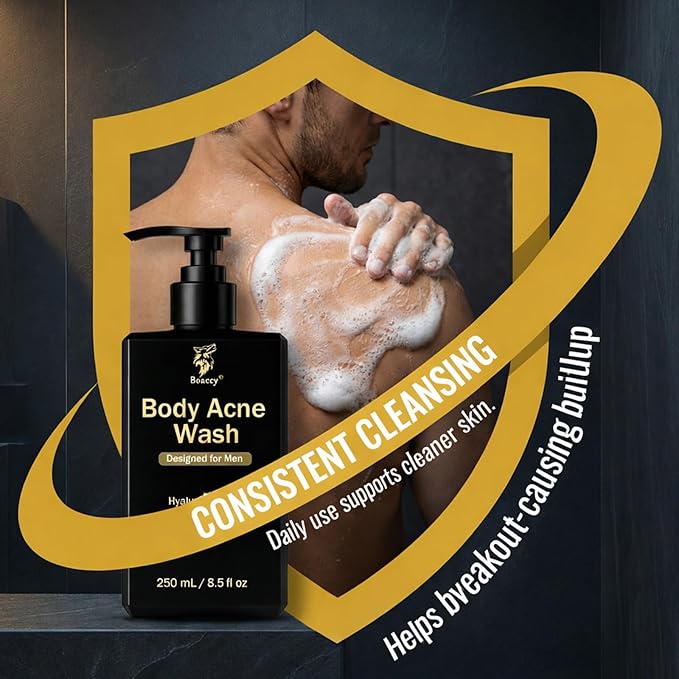 Men's Acne Body Wash Acid Body Wash for Back Chest &amp Shoulders with Niacinamide Glycolic Acid &amp Ceramides 8.5 fl oz