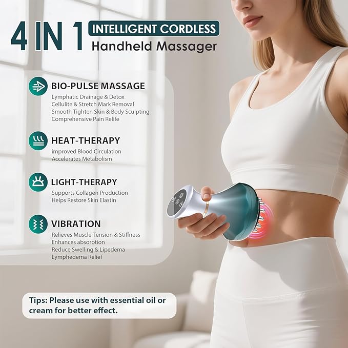 Lymphatic Drainage Massager Anti-Cellulite Massager For Body Cellulite and Thigh &amp Belly Stretch Marks Reduction Handheld Massage tools for lymphedema &amp lipedema Sciatica Nerve pain relief