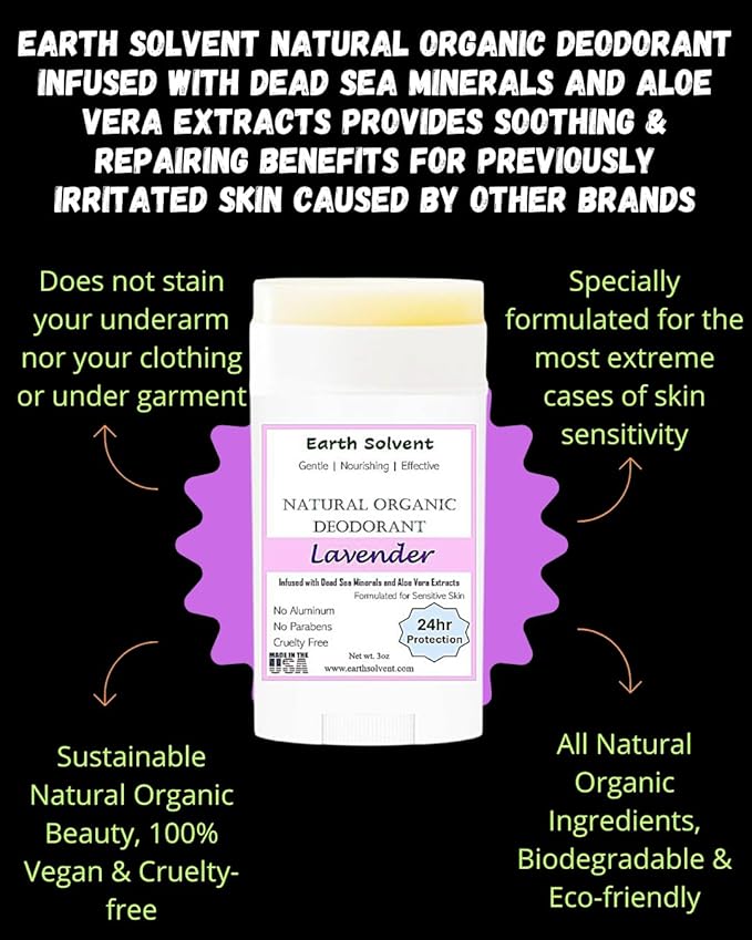 Magnesium Natural Organic Vegan Deodorant | Dead Sea Minerals &amp Aloe Vera For Sensitive Skin 24hr Protection Aluminum Free Paraben Free Baking Soda Free Cruelty Free - For Men &amp Women (Lave