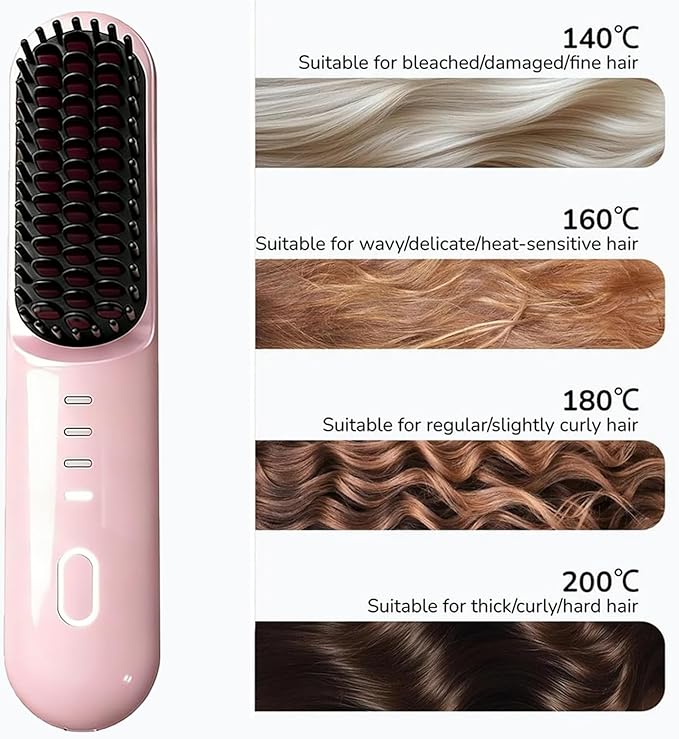 Go Pro Hair Brush for Short Hair - 2026 Upgraded Hair Straightening Comb 30-Second Rapid Heating 4 Temperature Settings 4000mAh Battery with Fast Charging - Your Travel Essential (Pink)