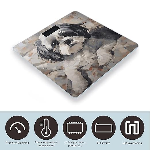 Shih Tzu Bathroom Scale Automatic Power On/Off Body Scales LCD Backlight Display Square Digital Scale Rounded Corners Bathroom Scales for Home Bedrooms