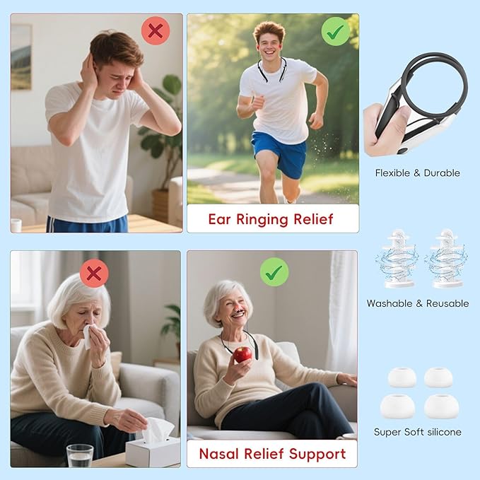 2 in 1 Ears &amp Nasal Wellness Red Light Therapy Tinnitus Relief for Ringing Ears Therapy Device Neck Hanging Redlight Earbuds with Washable Silicone Covers &amp Sleeves 30-min Timer