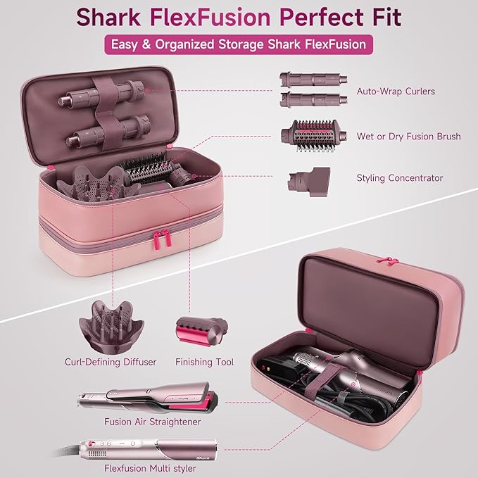 Adworte Travel Hair Dryer Case for Shark FlexFusion Portable Hair Tools Bag Double-Layer Storage Carrying Case for Shark FlexStyle Blow Dryer FlexFusion &amp Fusion Air Straightener Attachments Ho
