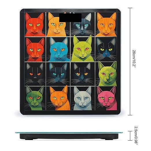 Cat Collage Pictures Scale for Body Weight Precision Bathroom Weighing Scales with Back Lit LCD Display Sturdy Tempered Glass Body Weight Scales Digital Bathroom Scale 400lb