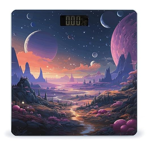 Colorful Retro Space Theme Bathroom Scale Rounded Smart Scale for Body Weight Automatic Power On/Off Weight Scales Accurate Bathroom Digital Scales for Pet Home Bedroom Kitchen