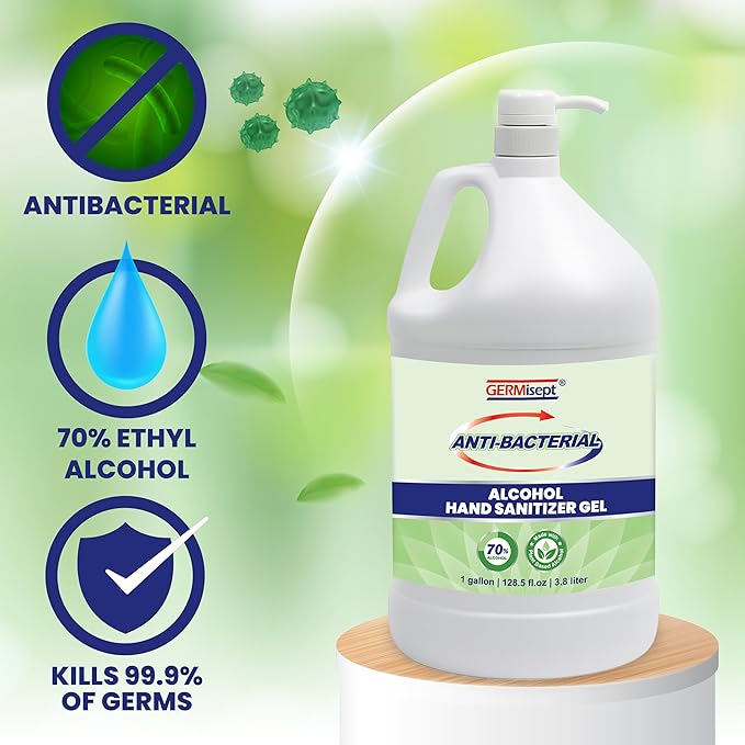 Hand Sanitizer Gel with Pump – 70% Alcohol Bulk Hand Sanitizer – Moisturizing Quick-Dry Non-Sticky Formula – Refillable Bottle for Home Office School Business Use (128 Fl Oz (Pack of 1))