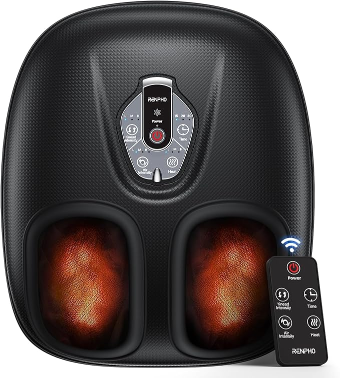 RENPHO Foot Massager Machine with Heat [2026 Upgraded] Shiatsu Foot Massager for Plantar Fasciitis Birthday Gifts for Women Men Cordless Control FSA Eligible HSA Store Eligible Massager Black