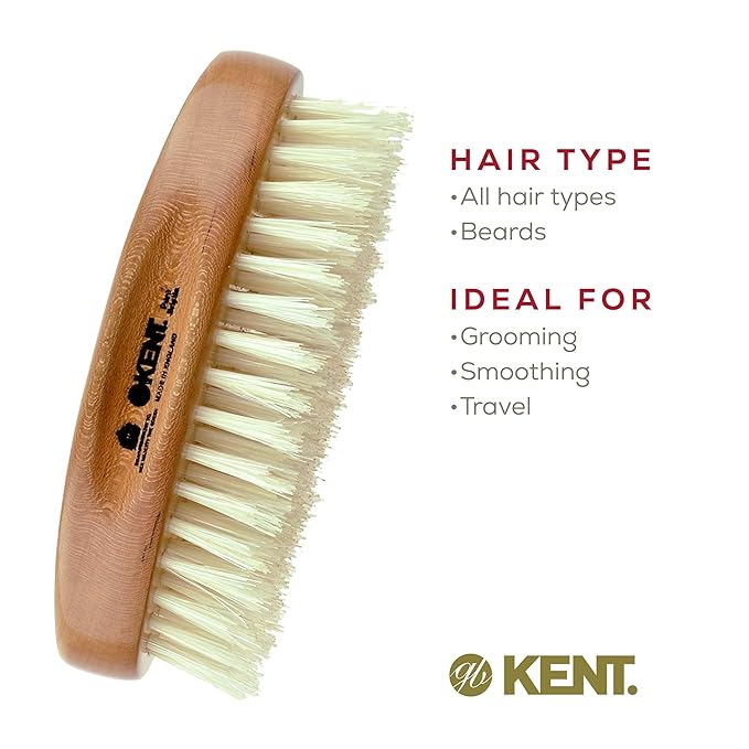 Kent BB Military Wave Hair Brush - 100% Natural Boar Bristle Scalp Brush for Men's Grooming Thinning Hair Mustache and Beard Brush for Men Made in England