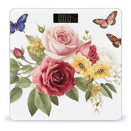 Men's Smart Scale for Body Weight Digital Bathroom Weighing Scale Automatic Switch Energy Saving Scale Flower Shabby Chic Roses Buds Leaves Tulips Floral Butterfly