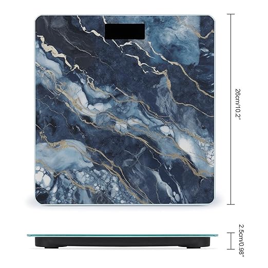 Marble Navy Blue Mixed Digital Bathroom Scale for Body Weight Weighing Scale with Backlit LCD Display High Precision Measurements &amp Measures Weight Up to 180kg
