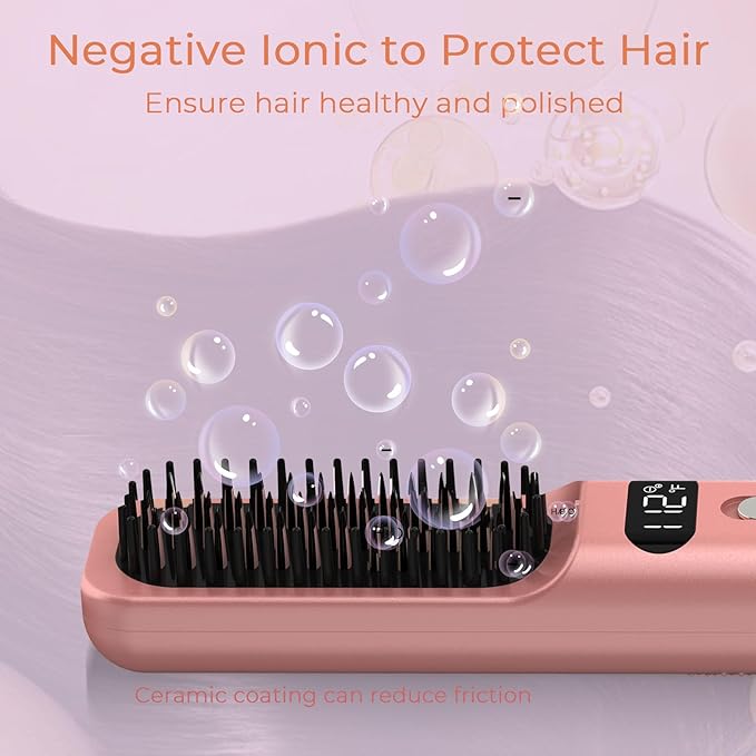 Cordless Hair Straightener Brush 10000mAh: Electric Hot Comb for Black Women Hair - Portable Negative Ion Straightening Brush for Travel