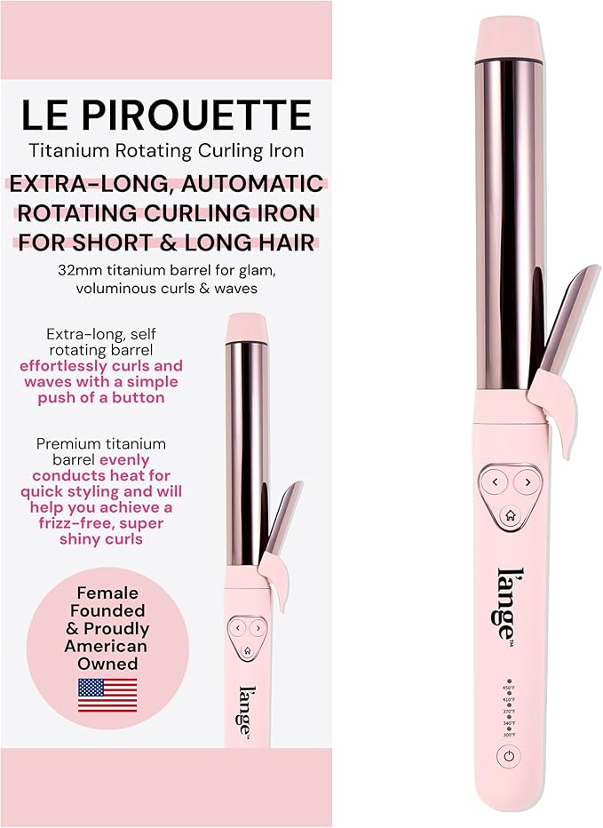 L'ANGE HAIR Le Pirouette 32MM Titanium Rotating Curling Iron Self-Rotating Curler | Curls and Waves for Beginners and Pros | Premium Titanium 1.25 Inch Barrel | Blush