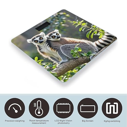 Ringtailed Lemur Scale for Body Weight Highly Accurate Digital Bathroom Body Scale Digital Bathroom Scales for People Anti-Slip Large LCD Display Smart Scales
