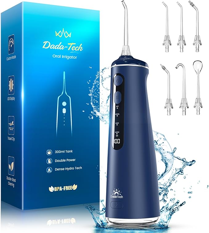 Water Flosser for Teeth Cordless Oral Irrigator Portable Dental Cleaner Picks with 8 DIY Modes 7 Jets 300ml Tank Braces Flossers Rechargeable (Blue)