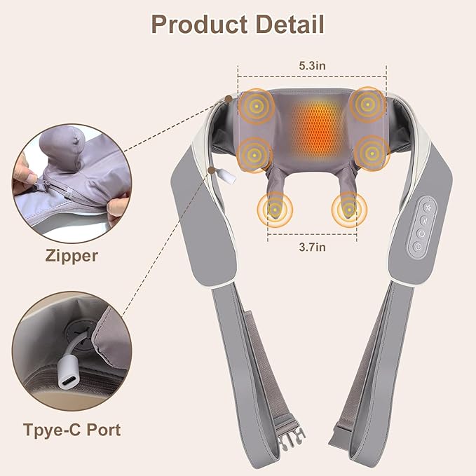 Neck and Shoulder Massager with Soothing Heat Deep Tissue Kneading Shiatsu Massage Pillow for Back Leg Body Pain Relief Electric Full Body Massager for Christmas Gifts