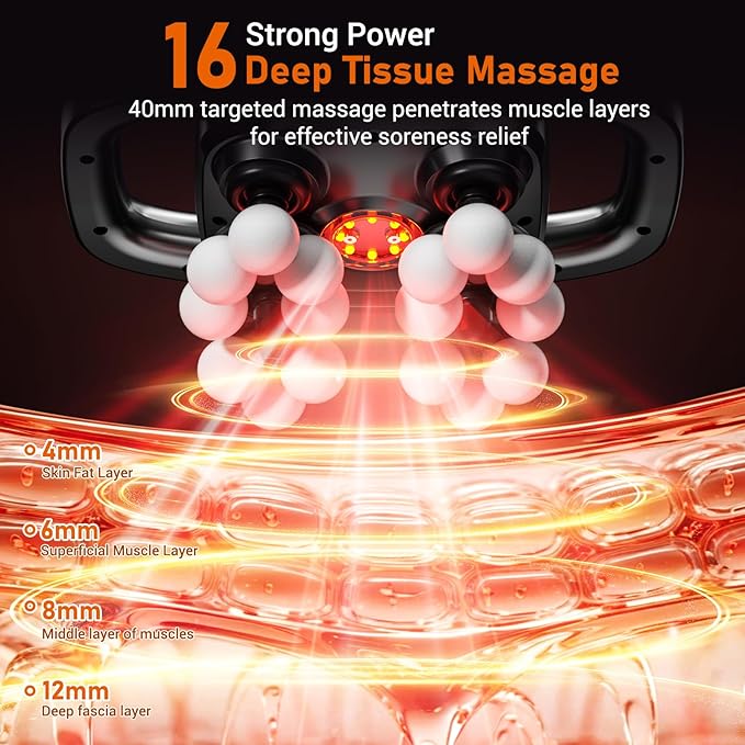 16 Heads Massage Gun Deep Tissue Massager with 3 Modes &amp 30 Levels Valentine's Day Gifts Large-Area Massage for Back Neck Shoulder Leg Waist Muscle Pain Relief Gift for Women and Men