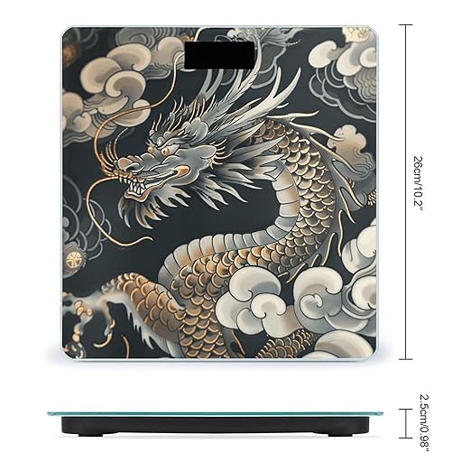 Black Oriental Dragon Bathroom Scale for Body Weight LCD Display Digital Bathroom Scale Tempered Glass Bathroom Weight Scales Fashion Smart Scales for Home Bedroom 400 Lb