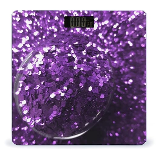 Beautiful Purple Glitter Scale for Body Weight Precision Bathroom Weighing Scales with Back Lit LCD Display Sturdy Tempered Glass Body Weight Scales Digital Bathroom Scale 400lb