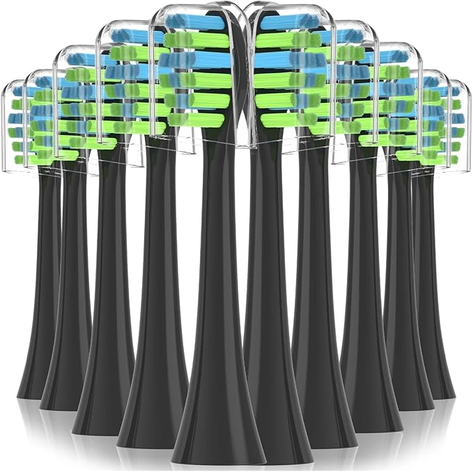 10PCS Replacement Toothbrush Heads Compatible for 7am2m AM101/AM105 Sonic Electric Toothbrush Vacuum Soft Bristle Nozzles(10PCS Black)