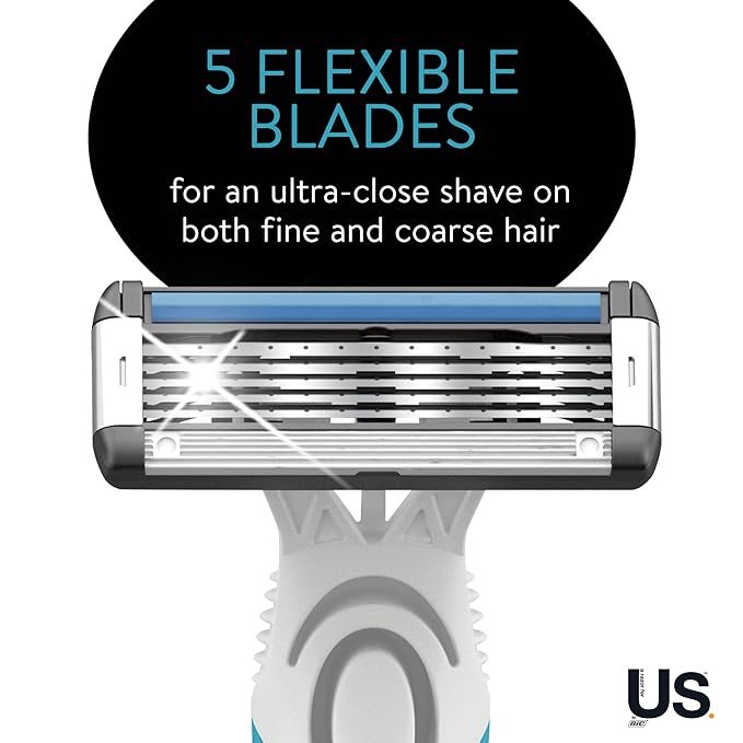 BIC Us. 5-Blade Unisex Disposable Razors For Men and Women Lubrication Strip For a Smooth Close Shave 12-Count