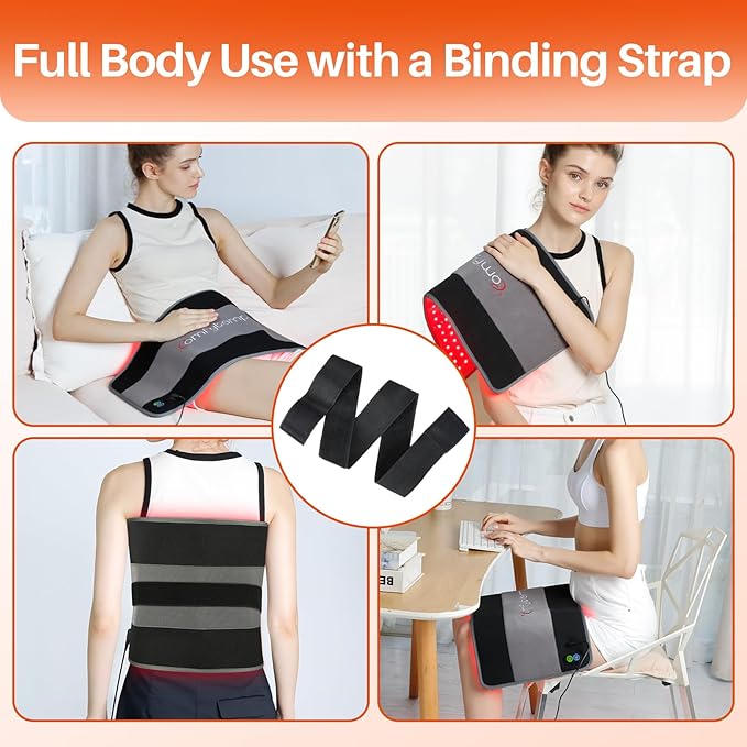 Comfytemp 24’’ x 12’’ Red Light Therapy Pad for Body Wearable Near Infrared Light Therapy Wrap with Timer 242 LEDs Large Light Pad for Back Joint Muscle 660nm &amp 850nm 32W