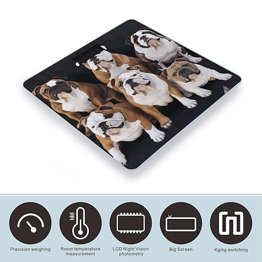 English Bulldogs Scale for Body Weight High Precision Digital Weight Scales with LCD Display Anti-Slip Sturdy Slim Tempered Glass Bathroom Scale for Home Use
