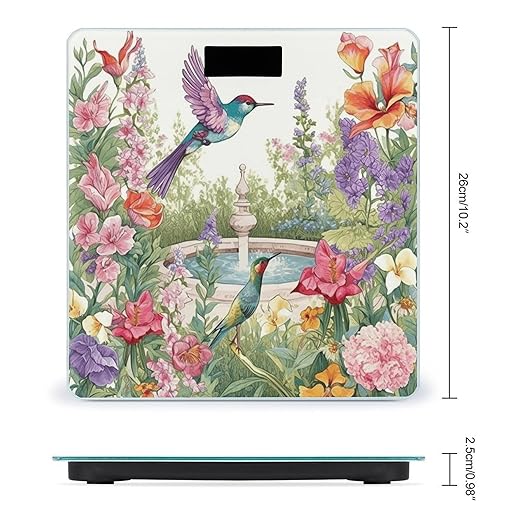 Garden with Birds and Flowers Bathroom Scale Rounded Smart Scale for Body Weight Automatic Power On/Off Weight Scales Accurate Bathroom Digital Scales for Pet Home Bedroom Kitchen