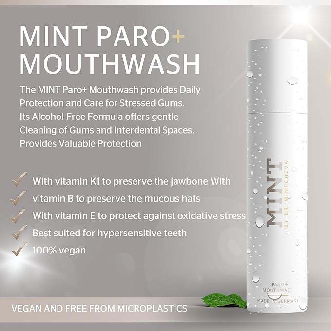 Mint PARO+ mouthwash - Innovative Formula - Care for Teeth and Gums - Against periodontal Disease Gum Irritation Bleeding Gums - by Dr. Mintcheva
