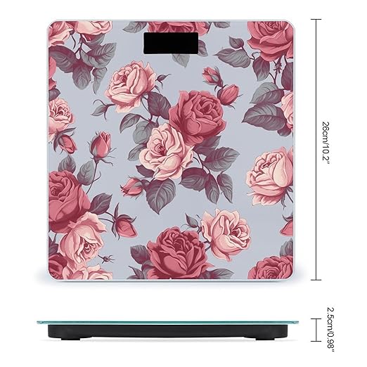 Red Roses Floral Scale for Body Weight Anti-Slip Tempered Glass Digital Bathroom Scales Clear LCD Display Weighing Scale Safe Rounded Corners Smart Scales