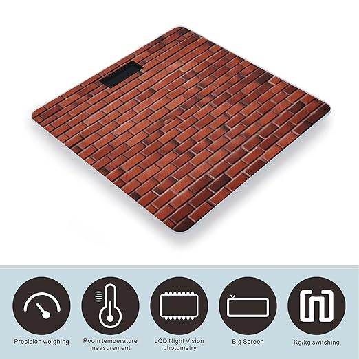 Red Brick Wall Bathroom Scale for Body Weight LCD Display Digital Bathroom Scale Tempered Glass Bathroom Weight Scales Fashion Smart Scales for Home Bedroom 400 Lb