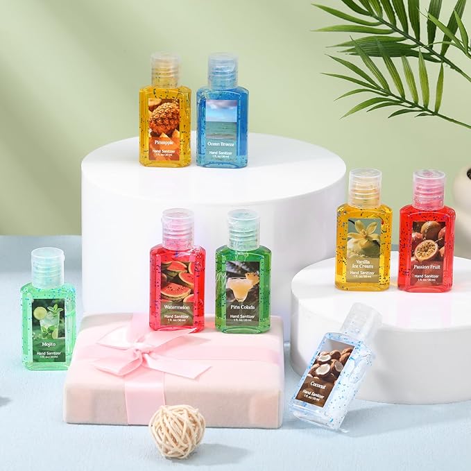Frienda 24 Pcs Summer Themed Scented Mini Hand Sanitizers Bulk 1 Fl oz Travel Size Hand Sanitizer Assorted Scents Employee Appreciation Gifts for Coworker Staff Teacher Nurse Office Thank You Gifts