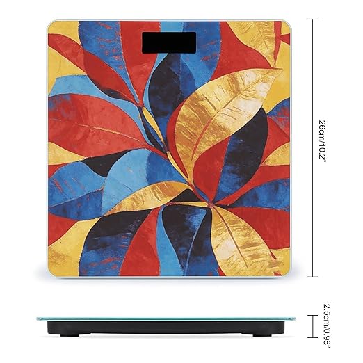 Abstract Art Leaves Weight ScaleClear LED Display Bathroom Digital Weighing ScaleTempered Glass Digital Bathroom Scale for Body Weight Capacity Up to 400 Lbs