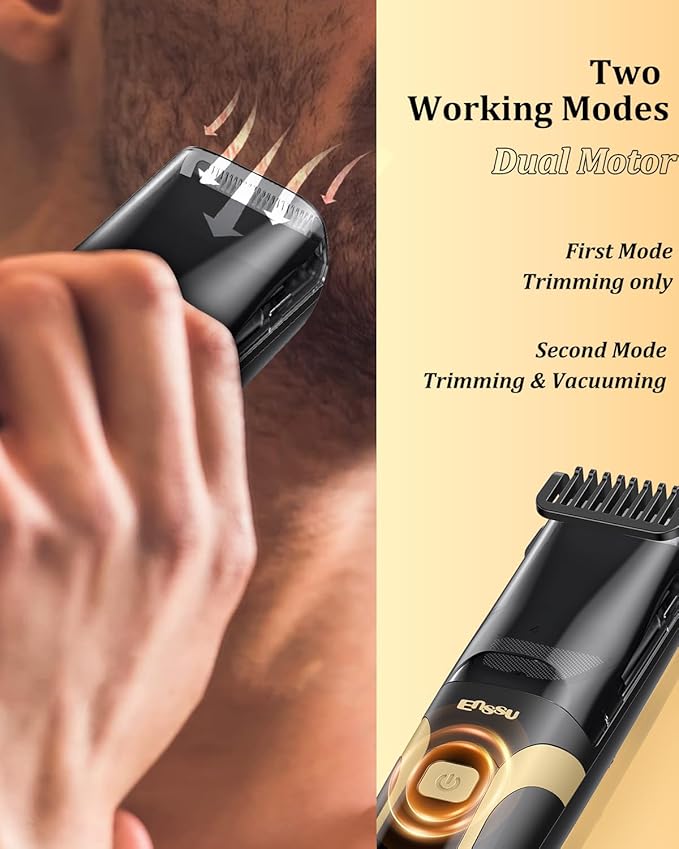 Beard Trimmer for Men Auto-Vaccum Rechargeable Electric Men Beard Trimmers with 2 Combs 1-20mm Adjustable Length Dial Waterproof Cordless Mustache Trimmer for Face Stubble