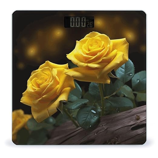 Beautiful Yellow Roses Bathroom Scale Weight Scale for Body WeightHighly Accurate Digital Weighing Machine Clear LED Display Digital Bathroom Body Scale 400lb/182kg