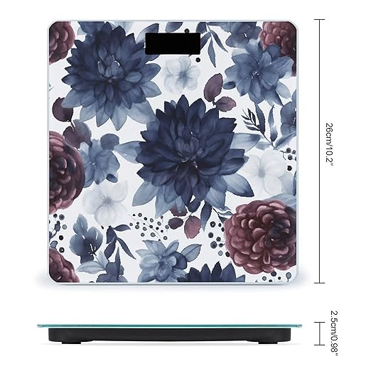 Watercolor Dark Blue Pattern Scale for Body Weight Anti-Slip Tempered Glass Digital Bathroom Scales Clear LCD Display Weighing Scale Safe Rounded Corners Smart Scales