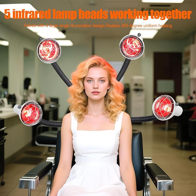 750W 5-Head Infrared Hair DryerFar-Infrared Heating Lamp with Adjustable TemperatureMulti-Directional Lamps Flexible Limb &ampAnti-Tangle CastersFor Salon&ampHome Hair Coloring Perming&ampStyl