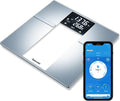 Beurer BF720 Smart Scale for Body Weight Body Fat Body Water &amp More – 400 lb Capacity Bluetooth App Calorie Data User Recognition XL LCD Display Glass Digital Bathroom Scale – Grey