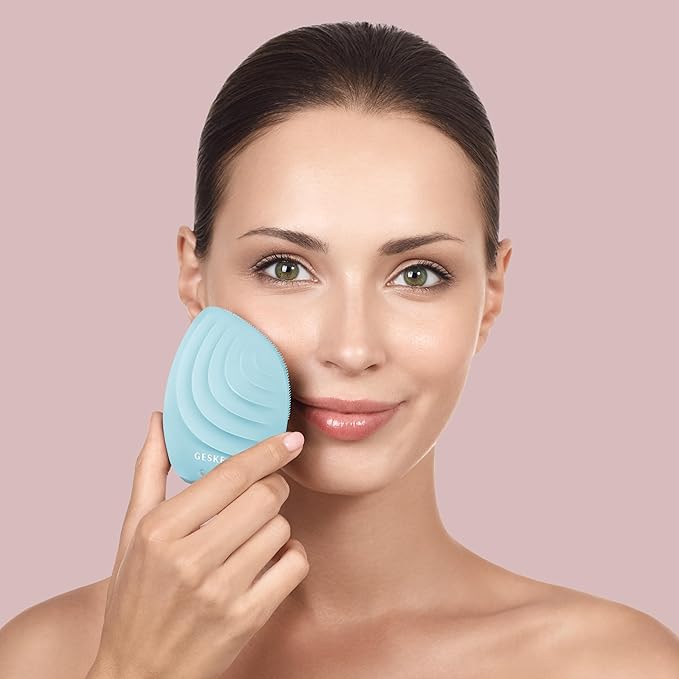 GESKE SmartAppGuided Sonic Facial Brush 5 in 1 | Vibrating Electric Cleansing Brush | Soft Silicone | Professional Cleanser | Skin Exfoliator | Face Massager