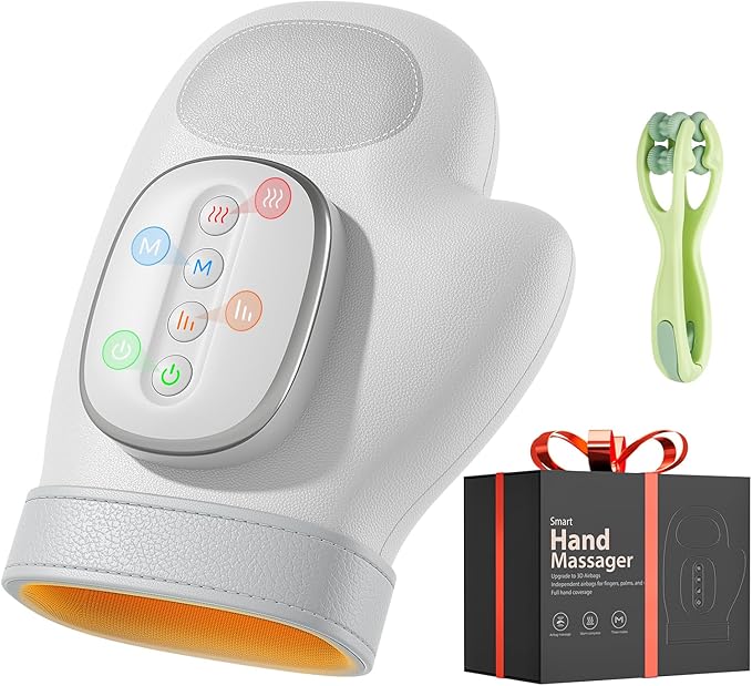 WUX Hand Massager with Heat Compression Relief 3 Massage 4 Temperatures 5 Compression Models Therapy Glove Arthritis &amp Wrist Carpal Tunnel Muscles Pressure Point Therapy Ideal Gifts for Women/M