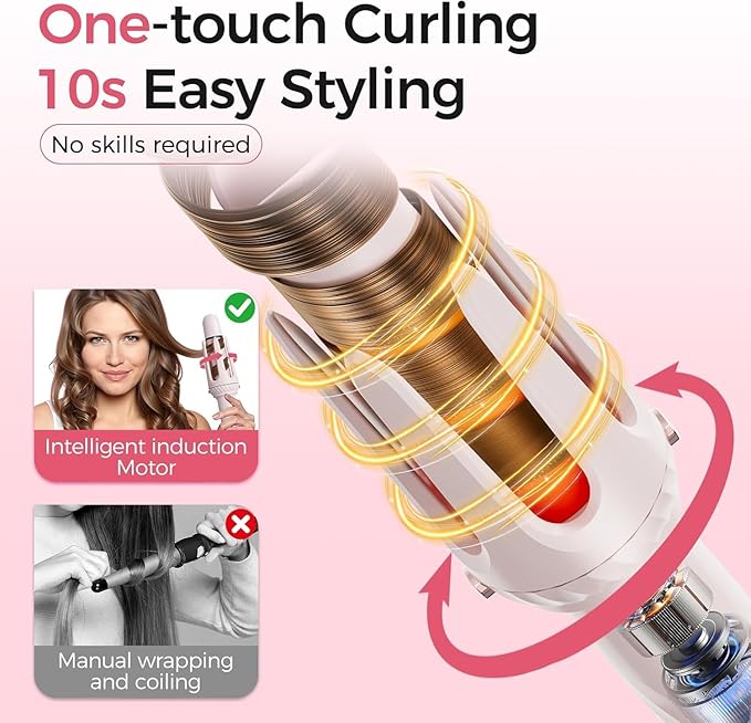 Automatic Curling Iron Hair Curler &amp Straightening Comb 4-in-1 Beach Wave Curling Wand with 3 Ceramic Barrel &amp 1 Hair Straightener Brush 3 Temp Timer Negative Ions