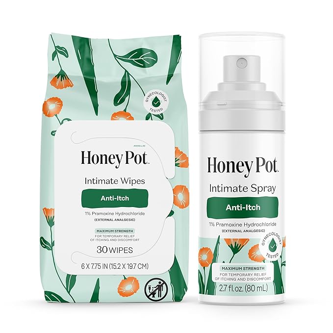 The Honey Pot Company - Feminine Anti-Itch Soothing Wipes &amp Anti-Itch Spray Bundle - At Home or On the Go Medicated Wipes &amp Spray to Relieve Itching &amp Discomfort - Maximum Strength - Femin