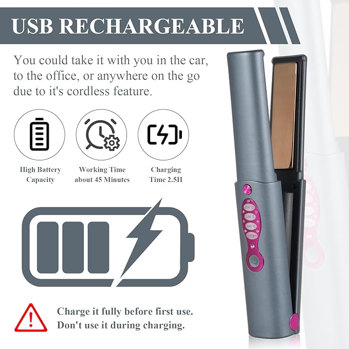 ZJchao Portable Rechargeable Hair Straightening Curling Iron Electric Styling Tool for Travel or On The Go