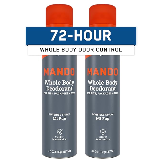 Mando Whole Body Deodorant For Men - Invisible Spray Deodorant - 72 Hour Odor Control - Low Irritation Formula - Aluminum Free Benzene Free - 3.6 ounce Cans (Pack of 2) - Mt Fuji