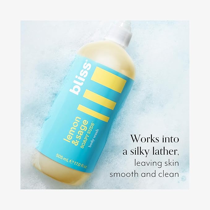 Bliss Soapy Suds Body Wash - Lemon and Sage - 17 Fl Oz - Gentle and Hydrating for Supremely Soft Skin - Paraben Free - Vegan &amp Cruelty Free