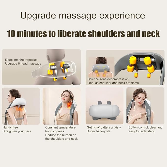 Massagers for Neck and Shoulder with Heat Shoulder Back Neck Massager for Pain Relief Deep Tissue Simulate Human Hand Grasping and Kneading (2Pcs)