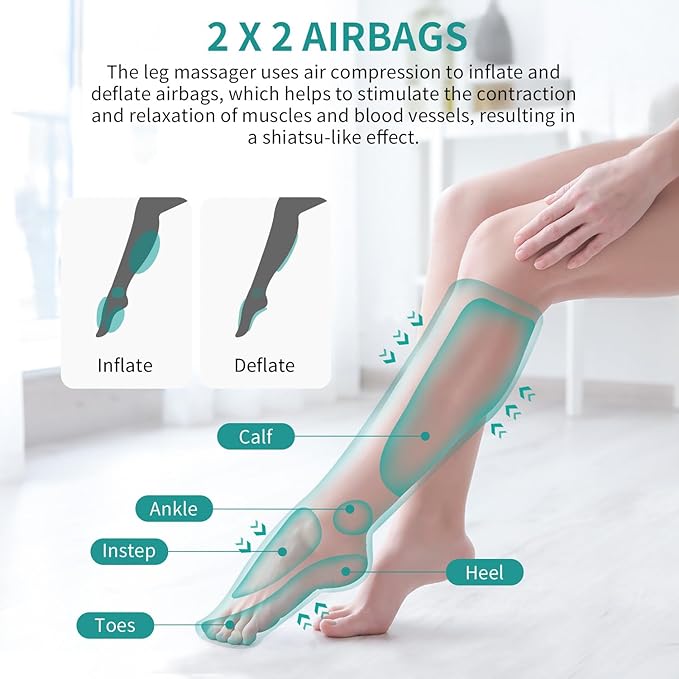 Nekteck Leg Massager for Circulation and Relaxation Air Compression Foot and Calf Massager to Relieve Pain Edema Swelling with 2 Size Extensions Gift for Mom Dad Men Women