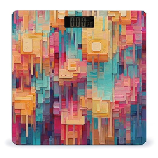 Colorful Square Pattern Digital Bathroom Scale for Body Weight with High Precision Digital Weighing Scale with BMI Clear LCD Display and Step-On Measures Weight Up to 180kg